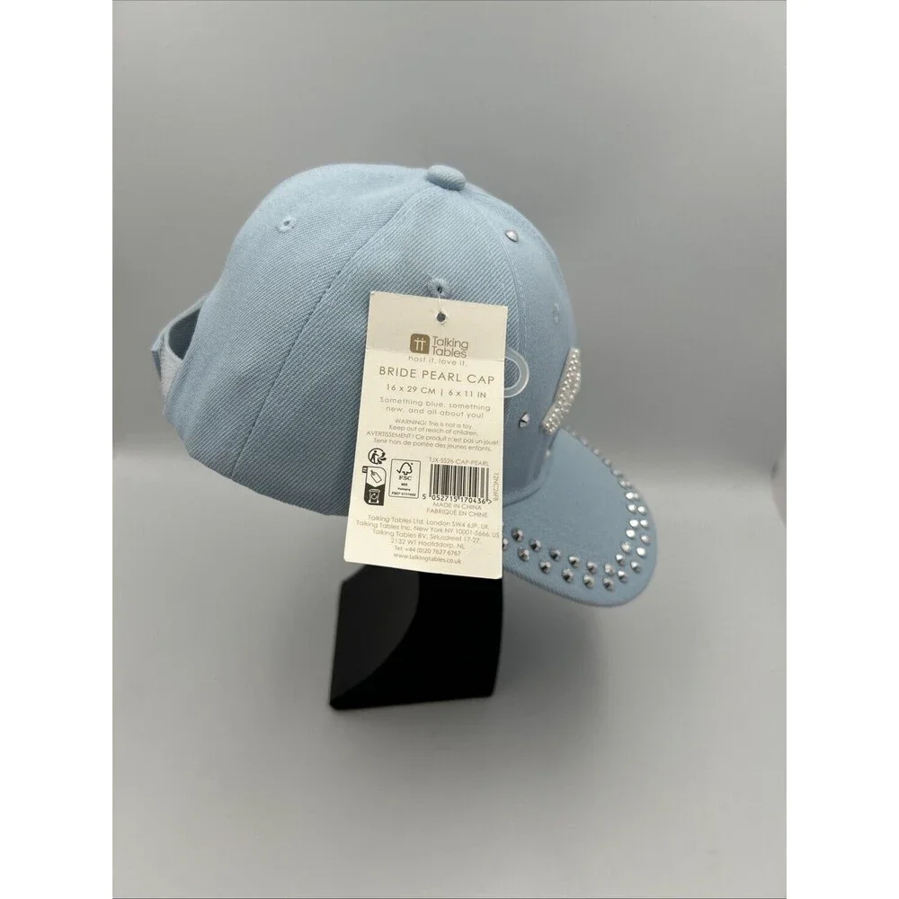 Bride Pearl Cap NWT Blue Rhinestone Bachelorette Adjustable Baseball Hat